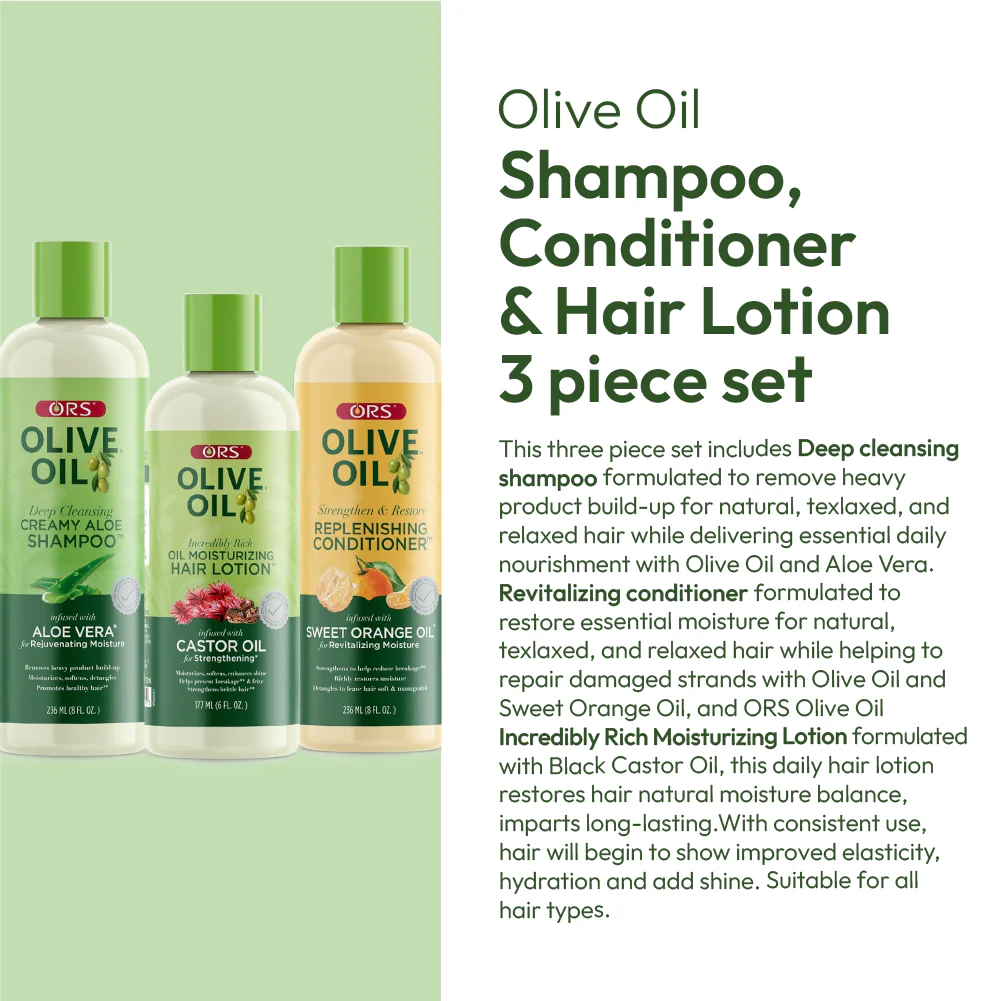 ORS Olive Oil Shampoo, Conditioner & Hair Lotion for Moisture & Strengthening 3-Piece Set - Image 3